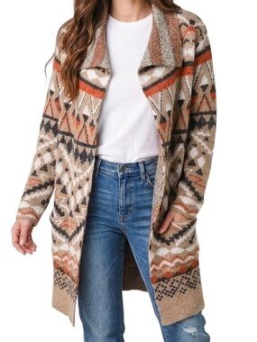 NWT Joseph A Folkloric Fairisle Aztec Duster open front Cardigan Sweater - S